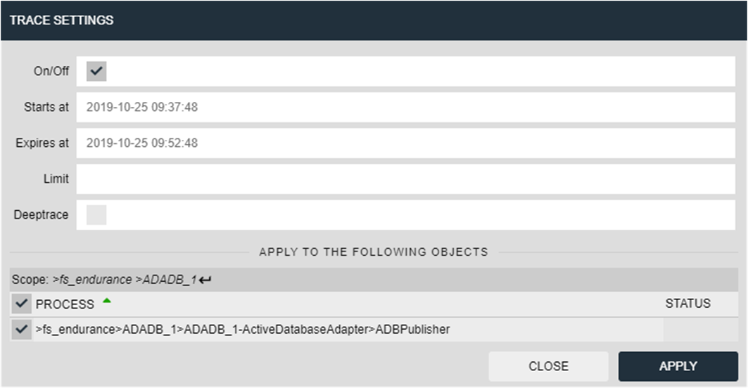 Trace settings dialog