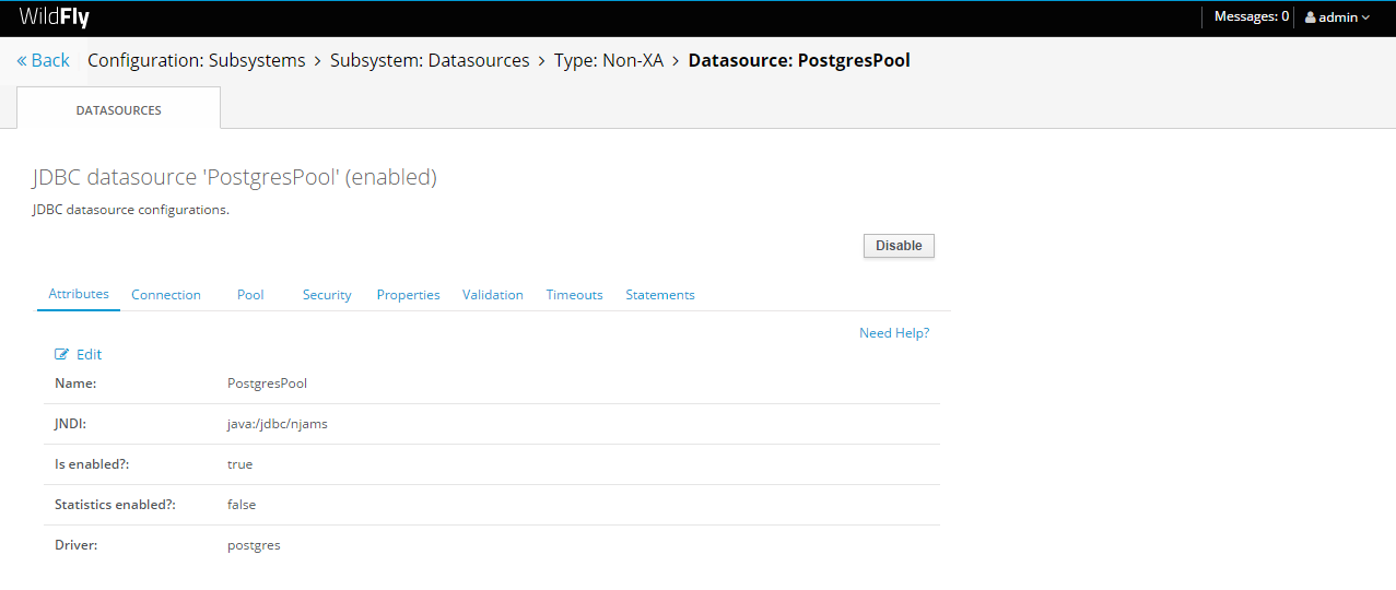 WildFly JDBC settings