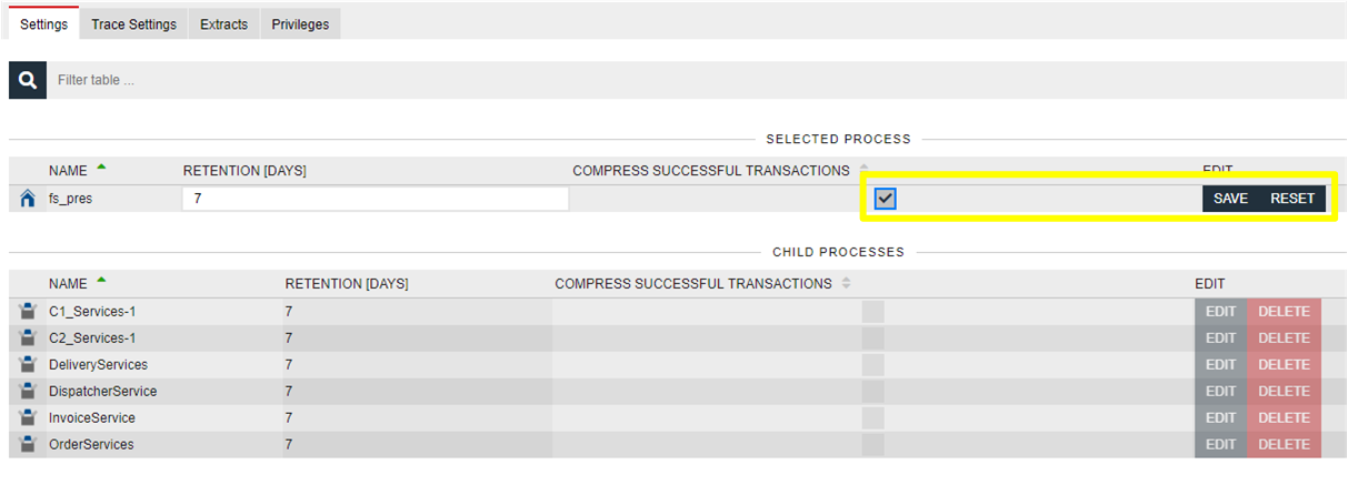 Compress sucessful transactions