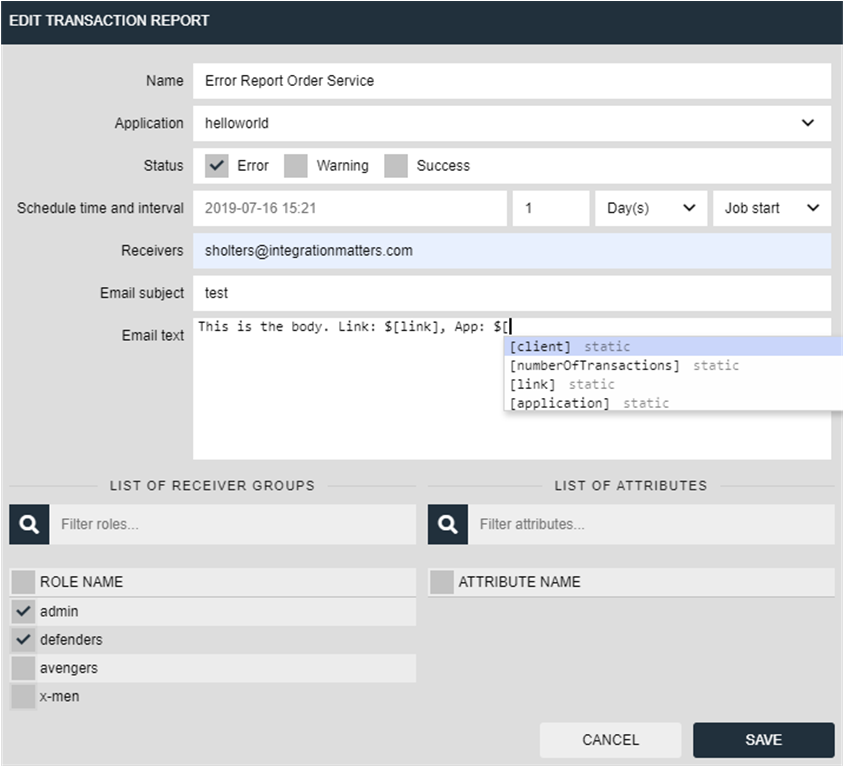 Scheduled Transaction Report Email
