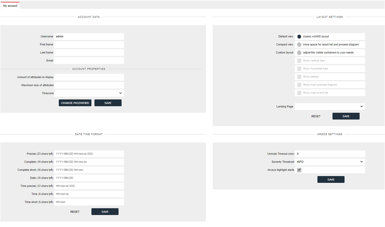 User profile settings