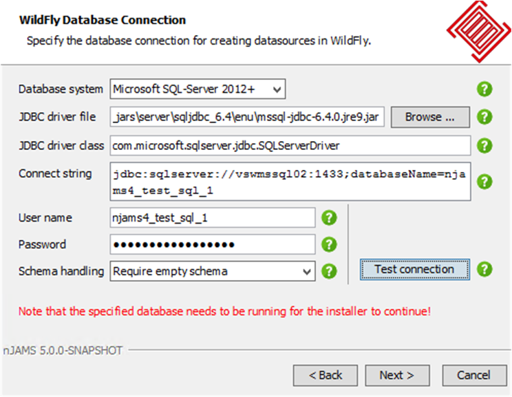 Enter connections for RDBMS