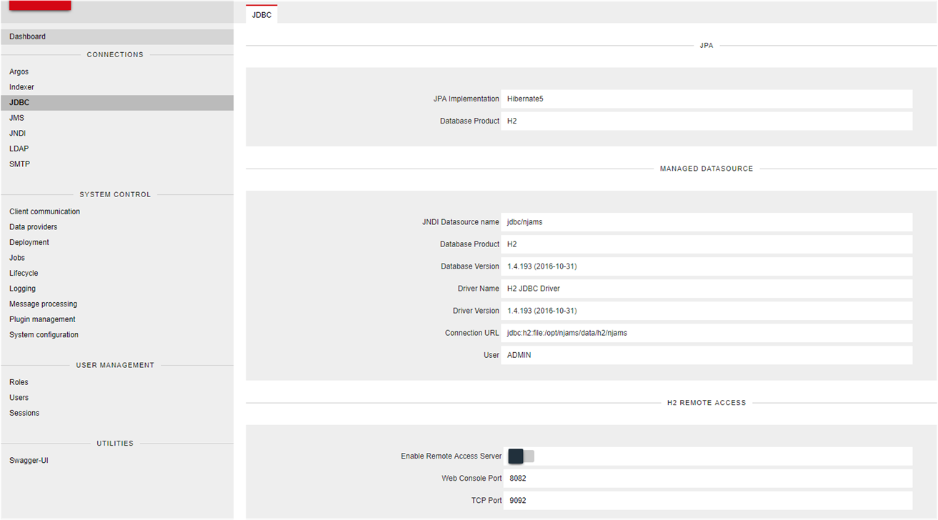 JDBC settings