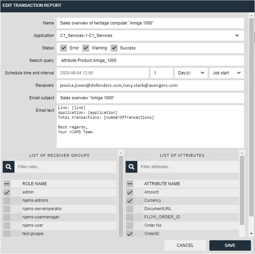 Scheduled Transaction Report configuration