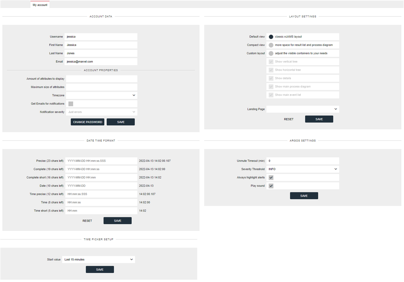 User profile settings