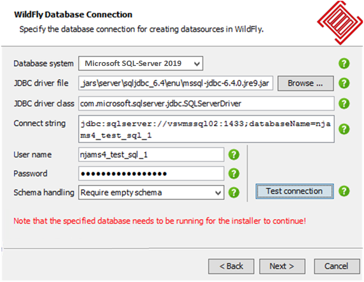 Enter connections for RDBMS