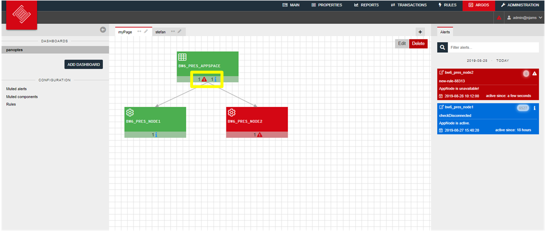 View dashboard with alert