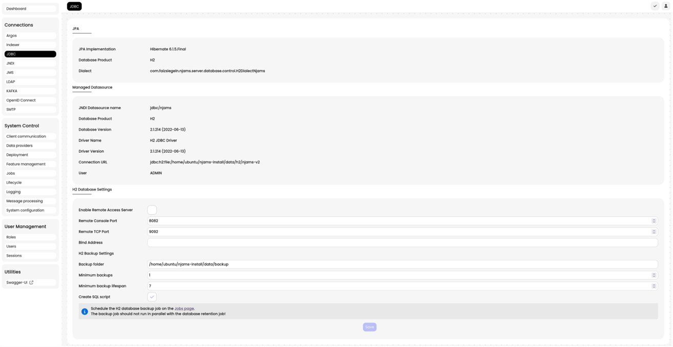 JDBC settings