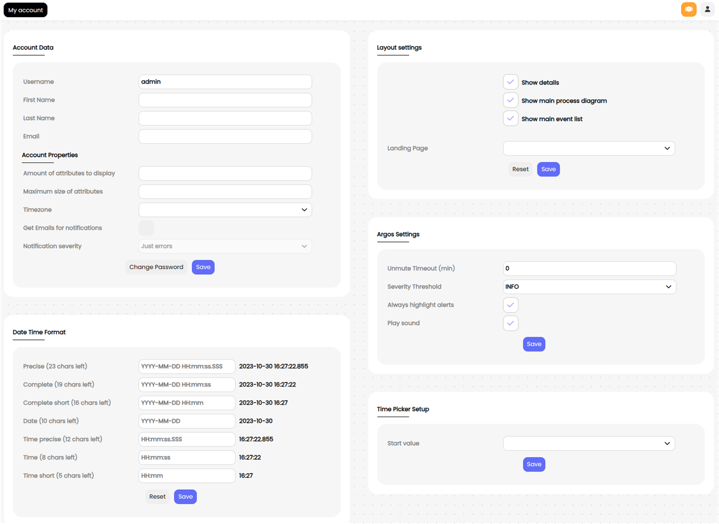 User profile settings