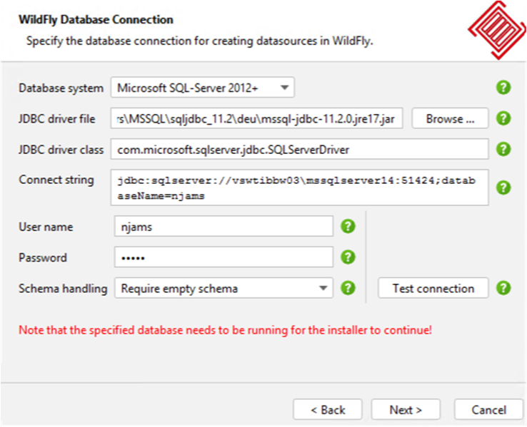 Enter connections for RDBMS