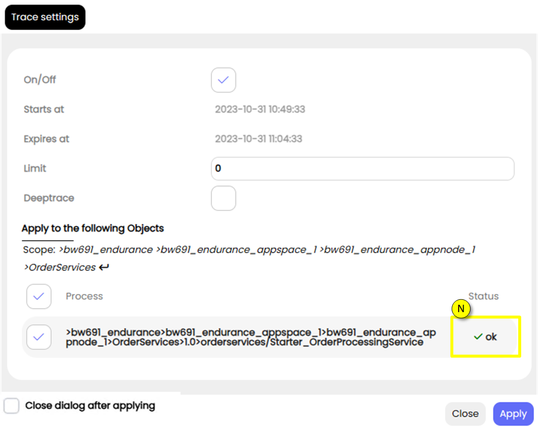 Trace Points settings